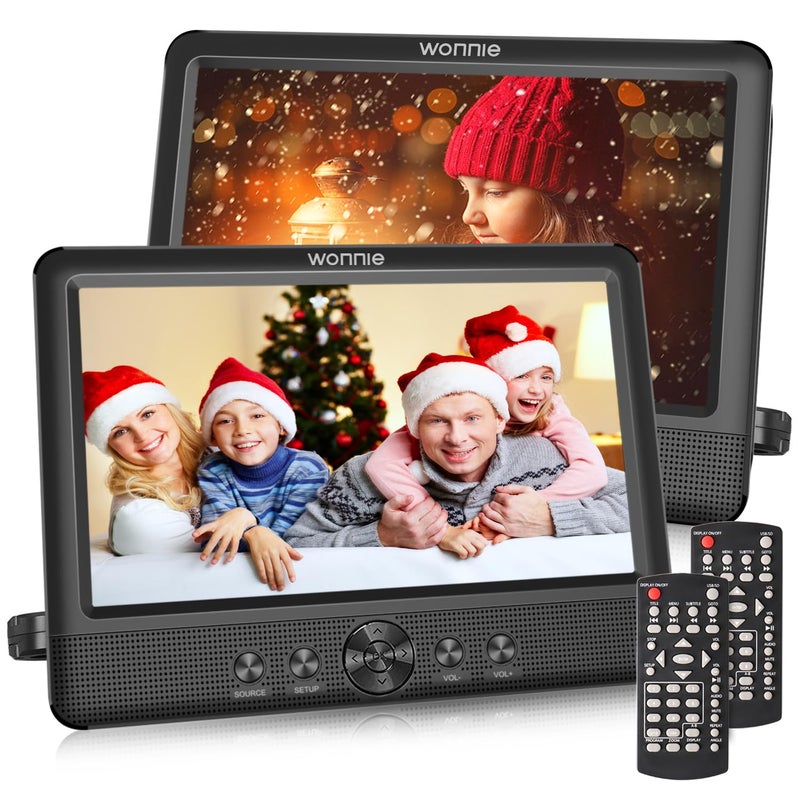 WONNIE 10.5" Two DVD Players Dual Screen for Car Portable CD Player, Play a Same or Two Different Movies with Two Mounting Brackets, 5-Hour Rechargeable Battery, Support USB/SD Card Reader - Image 1